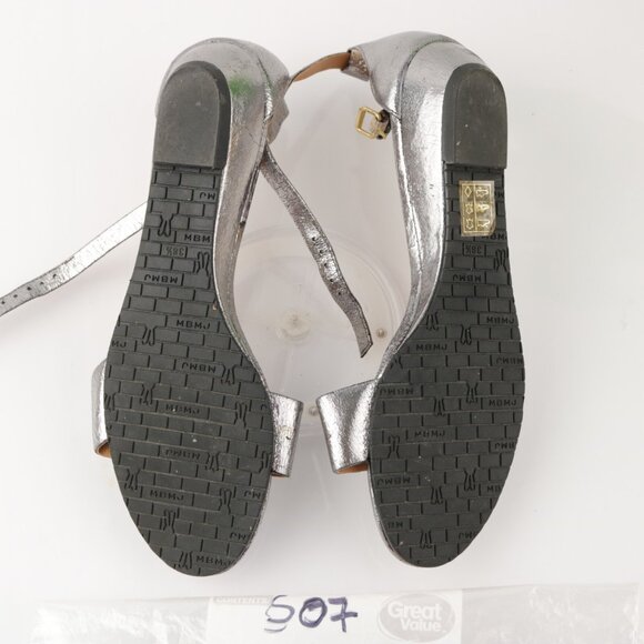 Marc Jacobs Womens Sandals Size 8.5 Silver Leather Ankle Strap Low Wedge Shoes - Picture 7 of 12